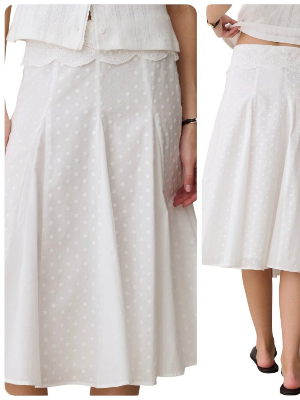 Sorella Elisabeth White Cotton Swiss Dot Midi Skirt NWT Size 8